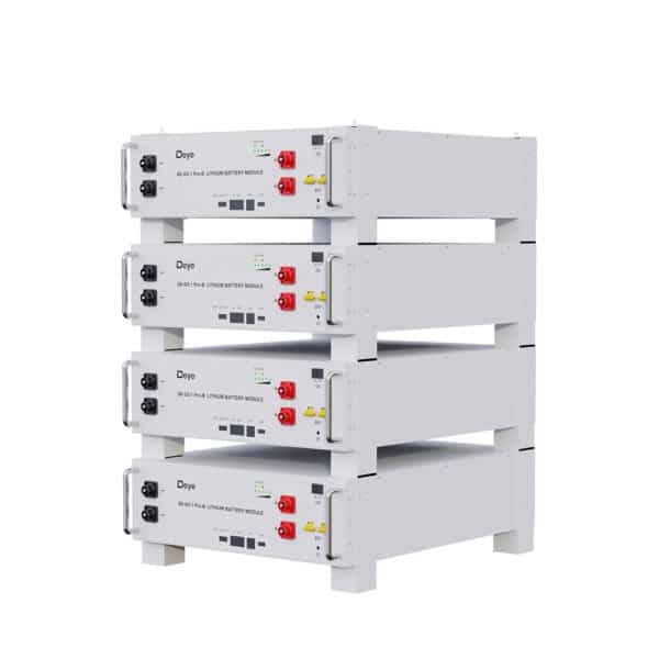 Four stacked SE-G5.1 Pro-B solar batteries, each 51.2V 100Ah with control buttons and indicators on front panels.