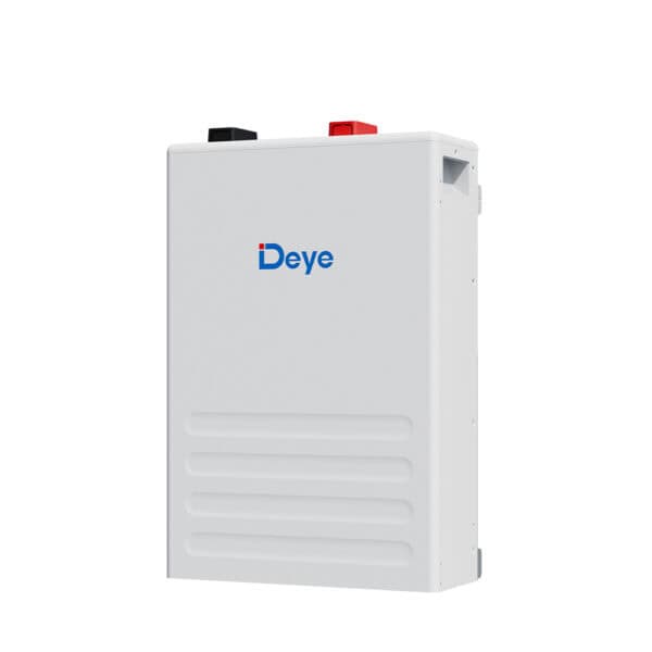 Deye SE-F5 is a white solar battery with red/black terminals and logo, designed for scalable energy storage worldwide.