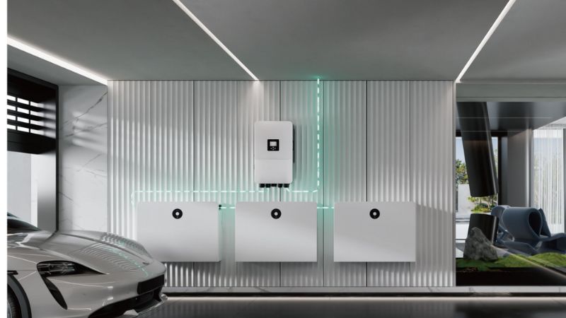 2. High-tech home electrical system with sleek solar power and smart energy management features in a modern residence.