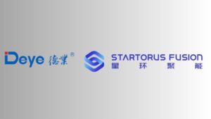High-quality image showcasing Deye and Startorus Fusion logos, emphasizing solar inverter technology and renewable energy solutions for sustainable power systems.